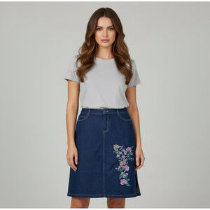 Denim 24/7 y2k Rose Embroidered Stretch Denim Pencil Midi Skirt with Slit 16W